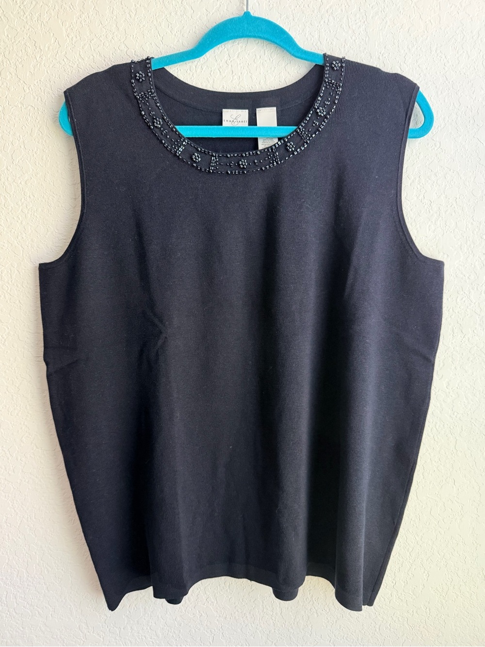 Emma James Sleeveless Silk Blend Top with Embellished Neckline